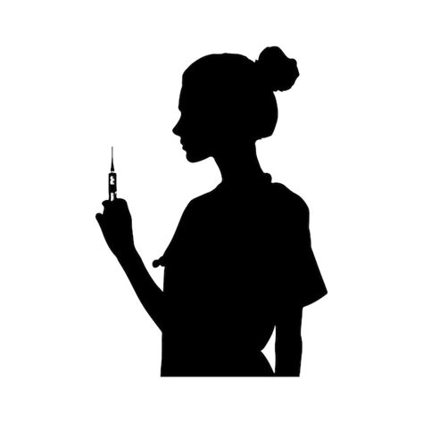 A Silhouette Of A Woman Holding A Syringe With A Syringe In Her Hand