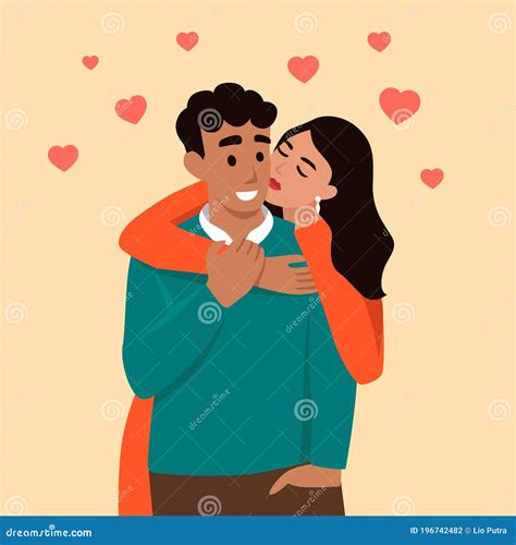 Pareja En El Amor Abrazándose Y Besándose Desde Atrás Ilustración Del Vector Ilustración De