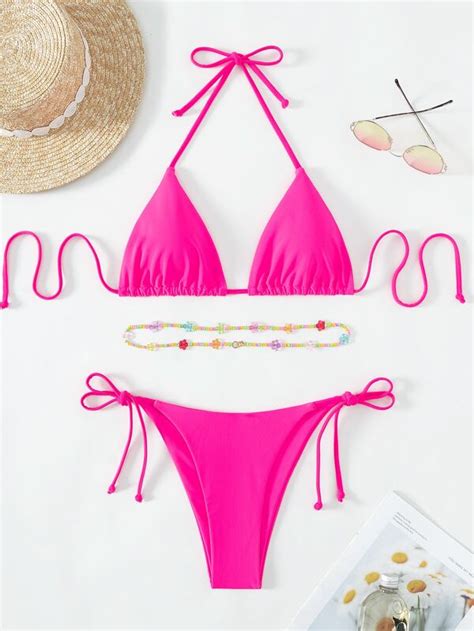 SHEIN Swim SXY Ensemble de bikini mignon à nœud triangulaire soutien