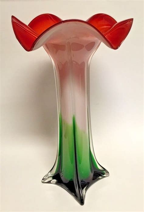 Large 14 75 Tall Murano Trumpet Tulip Flower Hand Blown Art Glass Vase