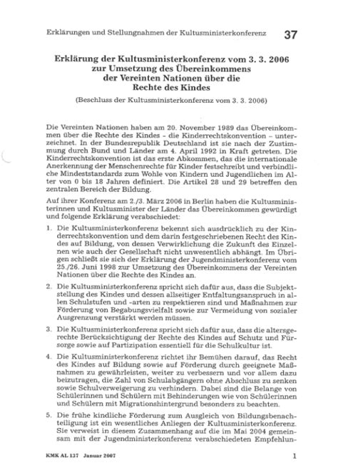 Erklärung der Kultusministerkonferenz vom 03 03 2006 zur Umsetzung des