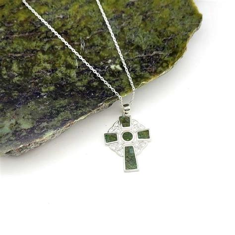 Connemara Marble Celtic Cross Necklace Claddaghrings