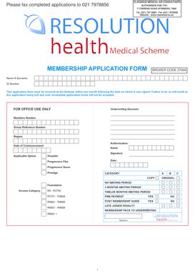 Fillable Online MEMBERSHIP APPLICATION FORM Classique Medical Aid