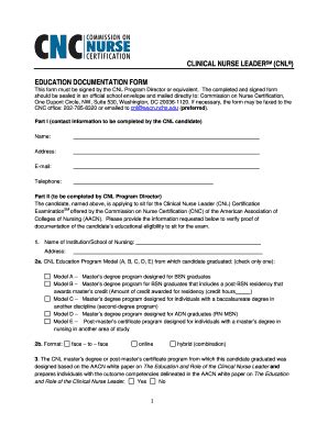 Fillable Online Aacn Nche CNL Education Documentation Form