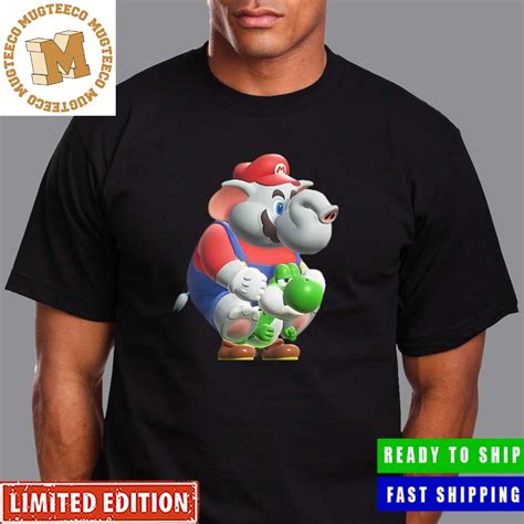 Super Mario Bros Wonder Elephant Mario Riding Yoshi Funny Unisex T-Shirt - Mugteeco