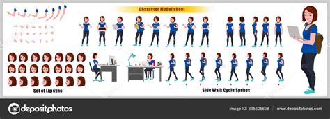 Girl Student Character Design Model Sheet Walk Cycle Animation Girl