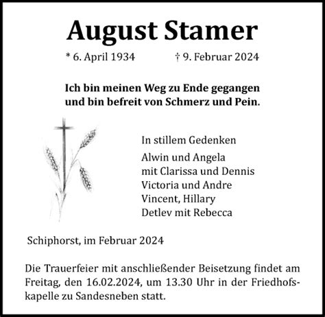 Traueranzeigen Von August Stamer Trauer Anzeigen De