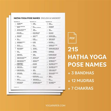 Yoga Poses In English And Sanskrit Yoga Paper