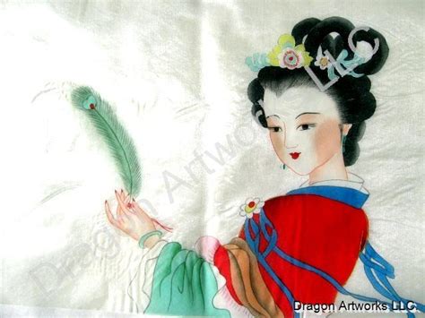 Oriental Silk Painting of Beautiful Ancient Chinese woman