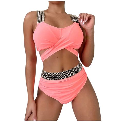 TKing Fashion Womens High Cut Bikini Sets Halter Cheeky Swimsuit Deep V