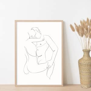 Erotic Art Print Erotic Line Drawing Art One Line Art Naked Couple One