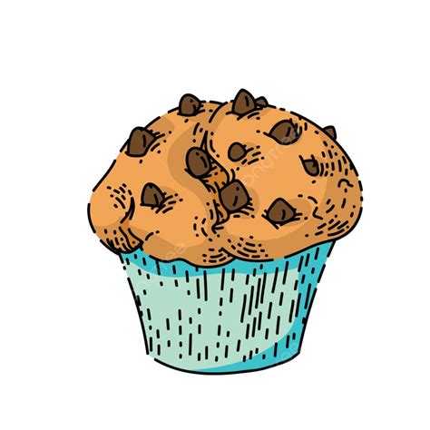 Gambar Sketsa Muffin Sarapan Cokelat Vektor Yang Digambar Tangan Gula