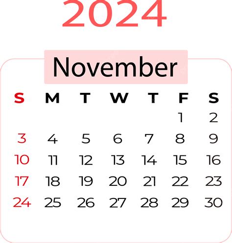 Noviembre 2024 Calendario Simple Naranja Rojo PNG Calendario