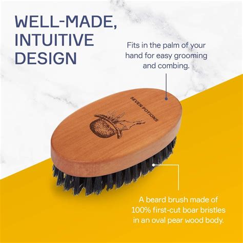 Seven Potions Boar Bristle Beard Brush For Men Pear Wood Handle Firm Bristles For Taming And