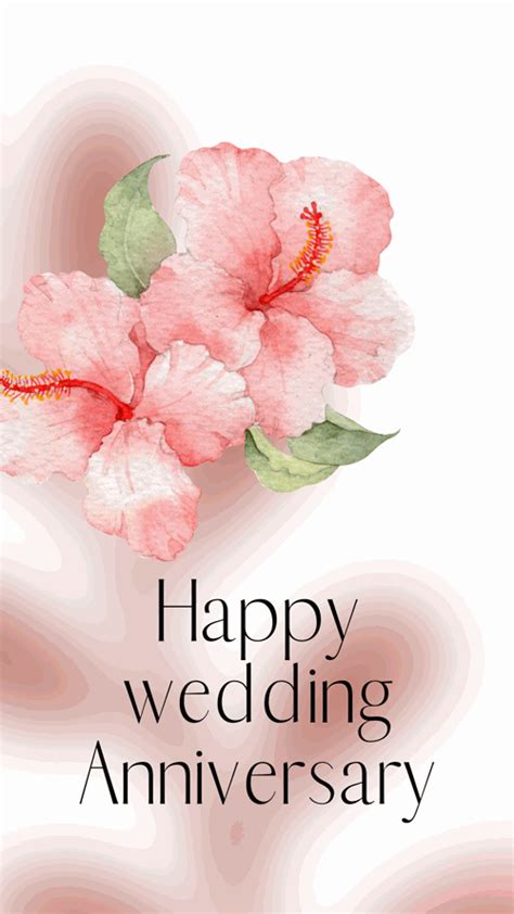 A Happy Wedding Anniversary Card With Two Pink Flowers