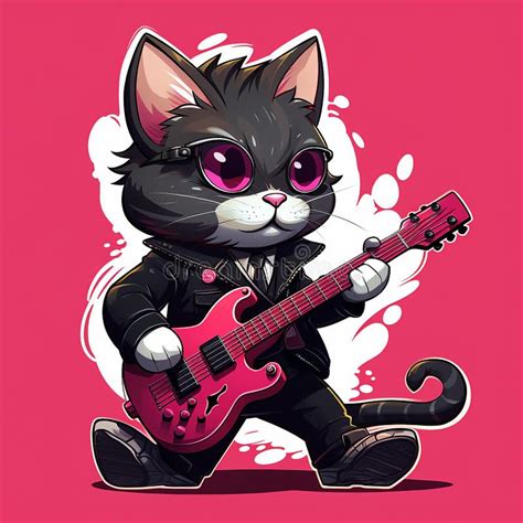 Cartoon Charactr of a Cat Playing a Guitar. Stock Illustration - Illustration of animal, cartoon ...