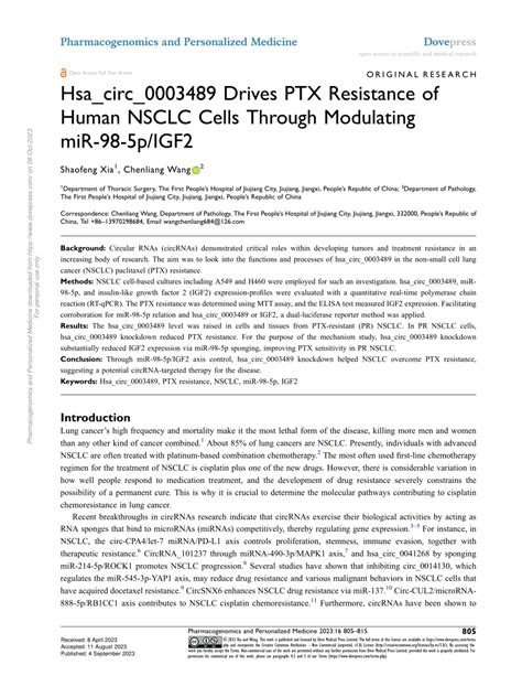 PDF Hsa Circ 0003489 Drives PTX Resistance Of Human NSCLC Cells