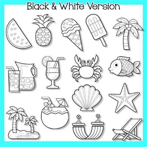 Summertime Black and White PNG Clip Art Set | Made By Teachers