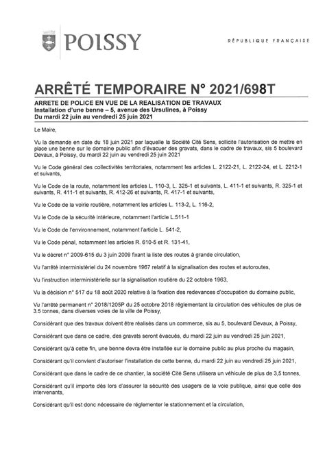 Calaméo Arrêté temporaire installation d une benne 22 au 25 juin