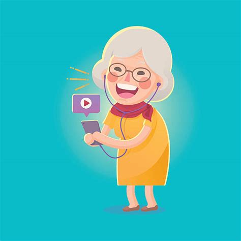 Happy Mature Person Listening To Music Illustrations Royalty Free Vector Graphics And Clip Art