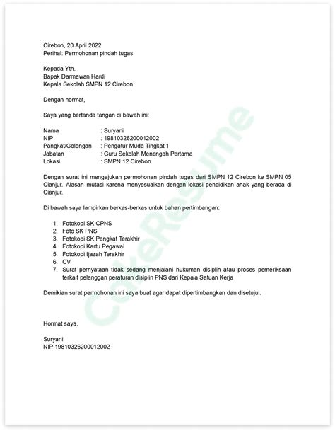 8 Contoh Surat Permohonan Pindah Tugas Begini Caranya Cakeresume