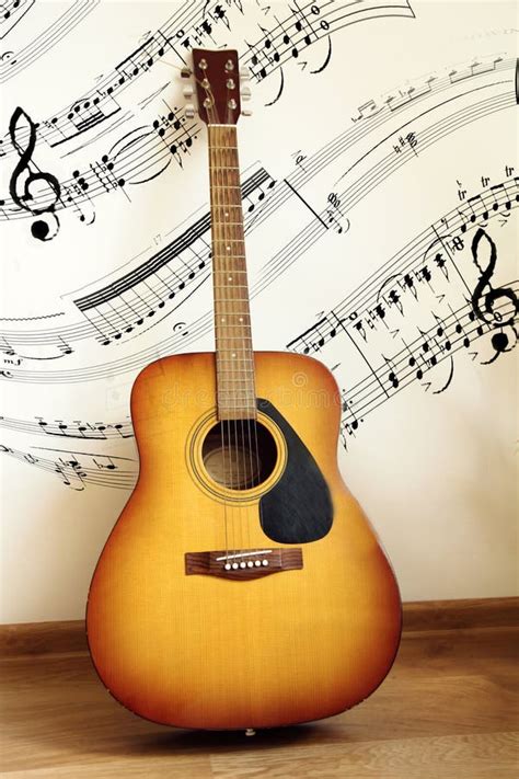 Acoustic Guitar with Music Notes Stock Image - Image of string, classic ...