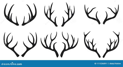 Deer Antlers Black Icons Set On White Background Stock Vector