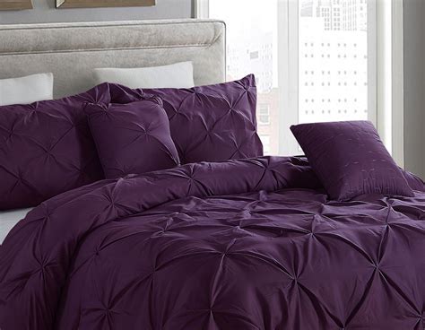 5 Piece Pintuck Full Queen Comforter Set Purple