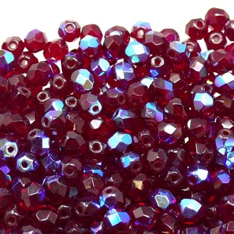 Mm Czech Faceted Round Glass Bead Ruby Ab Pk Beads And Beading