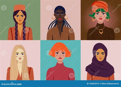 Illustrations With Women Of Different Nationalities And Cultures