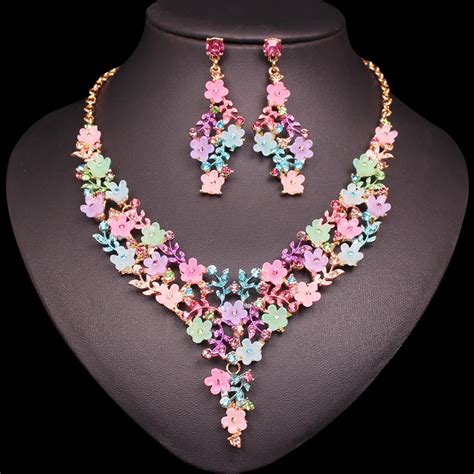 Cute Resin Flower Boho Necklace Sets Earrings Fashion Gold Color Plated Bohemia Style Bridal