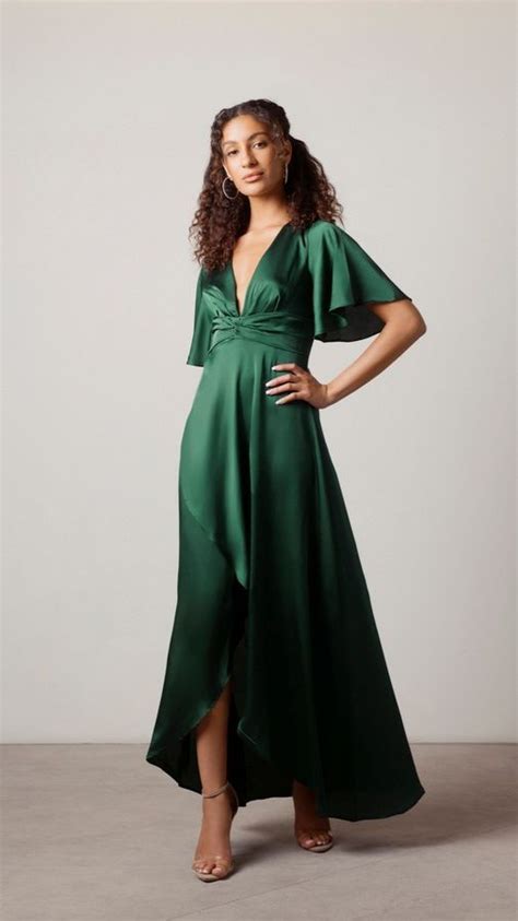 Wrapped Up In Love Dark Green Satin Faux Wrap Midi Dress Artofit