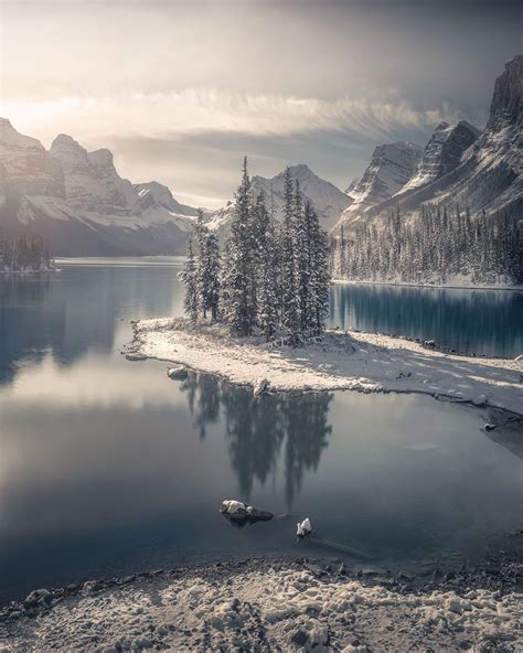 Maligne Lake - Spirit Island with a fresh dusting of snow... - Picss Mine