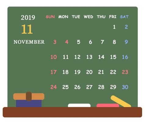 2019年 黒板のカレンダー 11月 無料イラスト素材｜素材ラボ