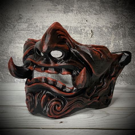 Японская Маска Самурай ONI Samurai Они Демон Ханья Красная на лицо ...