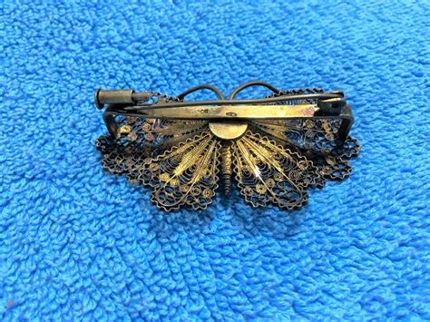 Vintage Filigree Butterfly Brooch Pin Gem