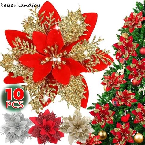 Flor De Arvore De Natal - 10PCS Flores Artificiais Decoração Enfeites Para Arvore De Natal Para ...
