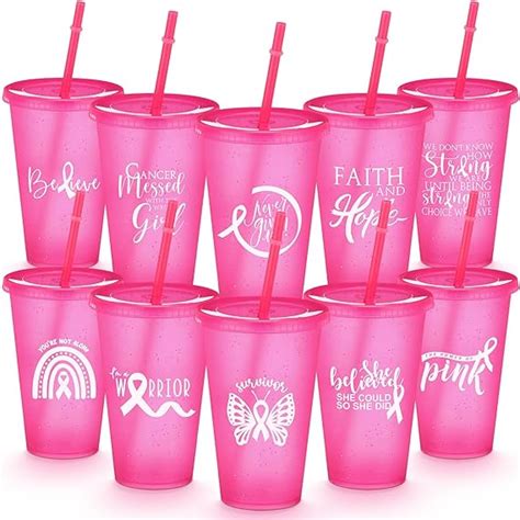 Uiifan 20 Pack Breast Cancer Awareness Cups Bulk Pink Ribbon Cups With Straw Lid