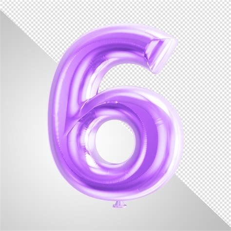 Premium PSD | A purple balloon with the number 6 in the middle.