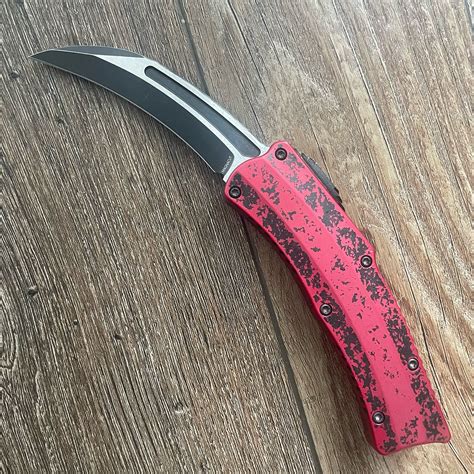 Heretic Knives Roc Curved Otf Breakthrough Red Handle Two Tone Battle