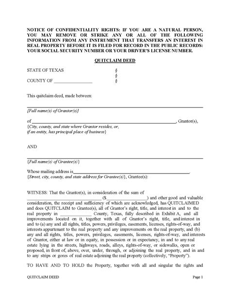 Quitclaim Deed Printable Form Texas Printable Forms Free Online