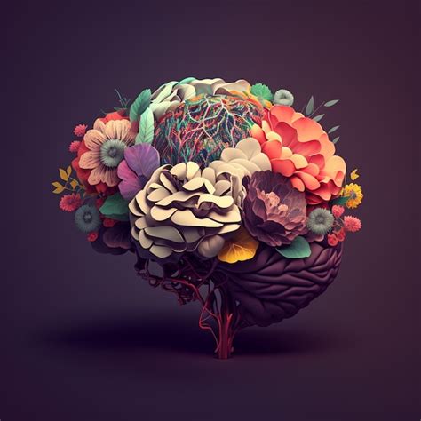 Cerebro con flores una ilustración del concepto de mente creativa