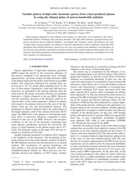 Pdf Variable Pattern Of High Order Harmonic Spectra From A Laser