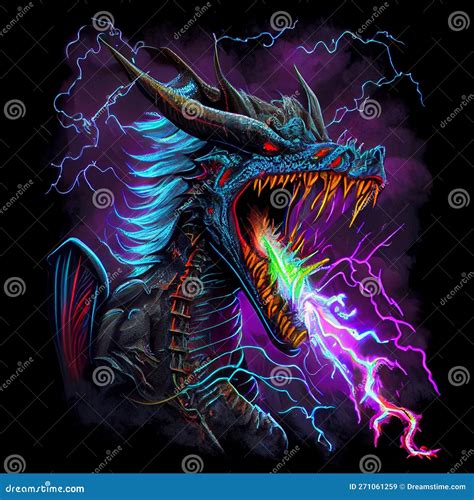 Dragon Head In Lightning Storm Ai Generative Stock Illustration