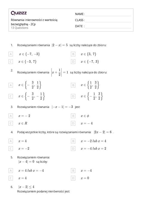 Ponad Nier Wno Ci Arkuszy Roboczych Dla Klasa W Quizizz Darmowe