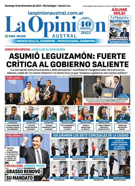 Diario La Opinión Austral tapa edición impresa del domingo 10 de ... 