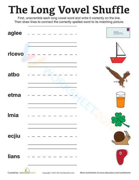 Long Vowels Word Scramble Worksheet