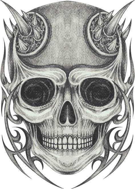 Art Surreal Skull Tattoo Hand Drawing And Make Graphic Vector