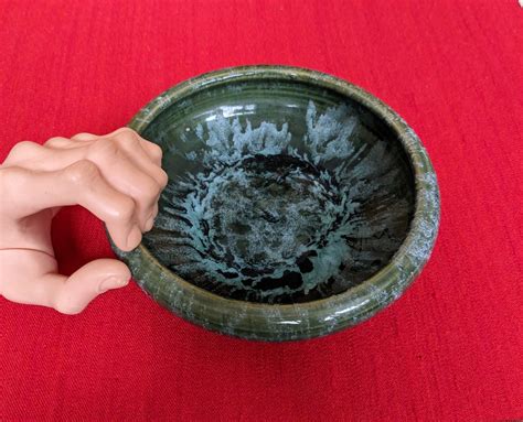 Retro Mid Century Modern Ceramic Bowl Verdigris Blue Green Fantastic