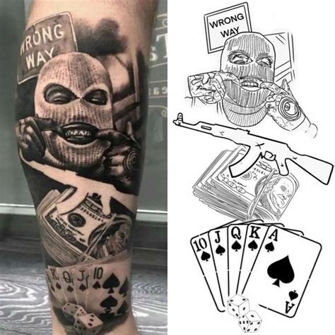 An Arm With Some Tattoos On It And Playing Cards In Front Of The Tattoo